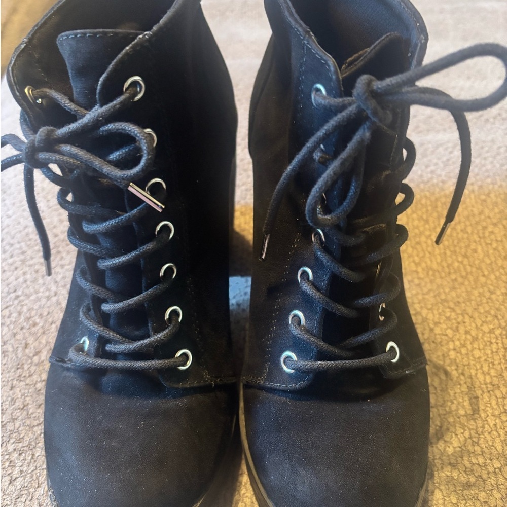 Divided Black Lace-Up Boots